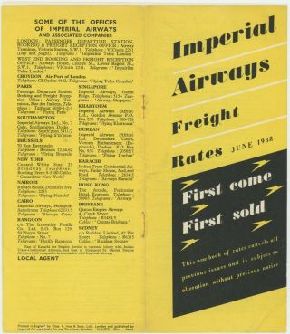 Imperial Airways Freight Rates June 1938 Booklet,  Bz569