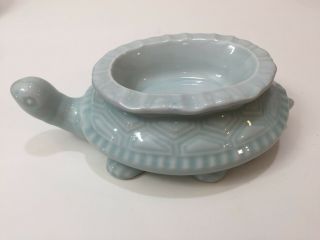 Korean Celadon Turtle Ashtray Pot / Tea Tray,  Signed 地堂,  10 " Long X 3 1/4 " High