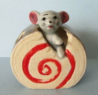 Fab Rare Vintage C1960s Retro Mouse In A Swiss Roll Cake Ornament
