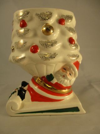 Vintage Ceramic Christmas Santa Holding Tree Planter