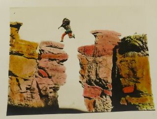 Hand Tinted 1920s Photograph Native American Navajo Chief Jumping The Span