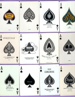12 Single Swap Playing Cards Ace Of Spades All Different & Unique Some Vintage