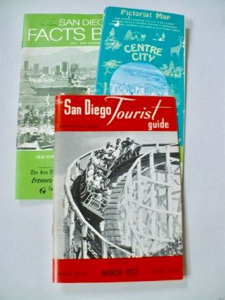 3 Vintage 1972 Maps Guides For San Diego Facts Book Booklet