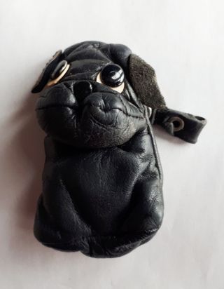 Vintage 1960s Pocket - Sized Black Leather British Bulldog Key Keeper With Zip