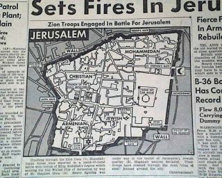 JEWISH State of Palestine Creation JEWS Judaica vs.  ARABS w/ Map 1948 Newspaper 5