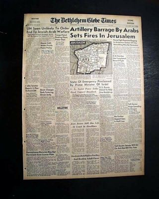 JEWISH State of Palestine Creation JEWS Judaica vs.  ARABS w/ Map 1948 Newspaper 7