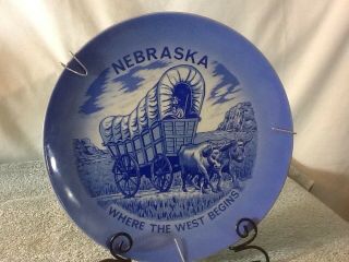 Nebraska Where The West Begins Blue Porcelain Collectors Plate Japan