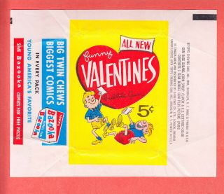 1960 Topps Funny Valentines A 1 Cent And 5 Cent Wax Wrappers Nm