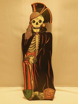 Vintage Halloween Paper Decoration 17&1/2 " Die Cut Embossed Skeleton Pirate
