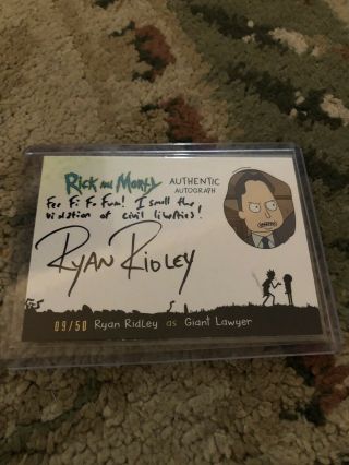 Rick And Morty Trading Card Season 1 Autograph Ryan Ridley As Giant Lawyer 09/50
