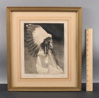 Authentic Comanche Warrior Chief Wild Horse,  Shelly Fink Etching Print