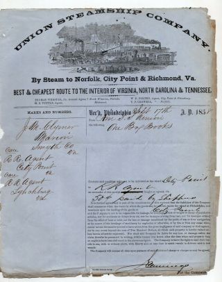 Nicely Illustrated 1858 Union Steamship Co Bill Of Lading