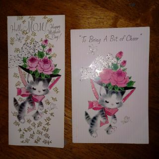 2 Rust Craft Vintage Greeting Cards Marjorie Cooper? Kittens In Hats Really Cute