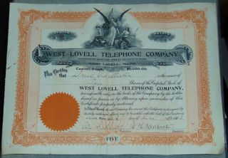 Rare Antique Stock Certificate 1913 West Lovell Telephone Company Maine