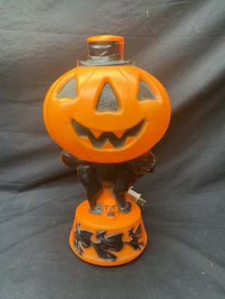 Vintage Empire Pumpkin Black Cat Halloween Blow Mold Light Up Jack - O - Lantern