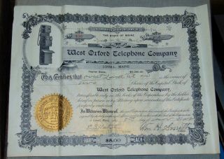 Rare Antique Stock Certificate 1918 West Oxford Telephone Company Maine