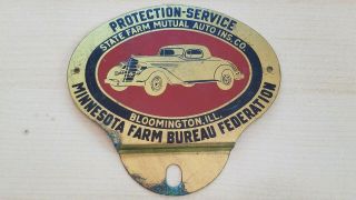 Vintage Brass Minnesota State Farm Bureau Federation License Plate Topper Badge
