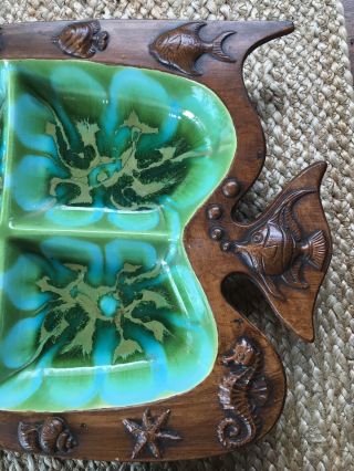 Vintage TREASURE CRAFT Ceramic Fish SERVING DISH SET Green Turquoise No 391 USA 5