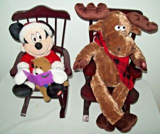 2 Christmas Santa Mickey & Dan - Dee Rocking Reindeer Animated Lights Sings Talks