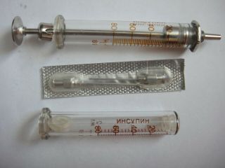 Rare 2 Ml Cc Antique Glass Syringe Old Medical Vintage Reusable Hypodermic Ussr