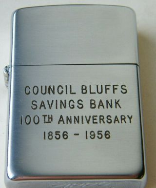 Zippo 1955 Council Bluffs Savings Bank 100th Anniversary 1856 - 1956,  Iowa.