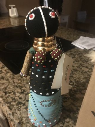 South African Beaded Hand Made Ndebele Fertility Doll Figurine With Tag 11” Tall