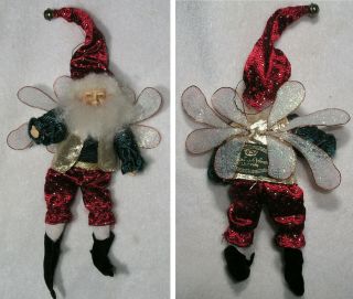 Christmas Ornament Mark Roberts Santa Fairy Elf Satin Red Green Gold 7 Inch