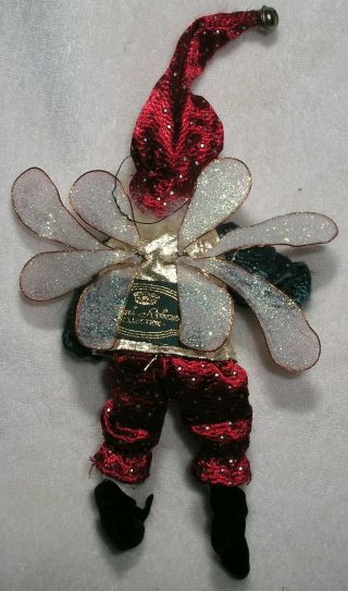 Christmas Ornament Mark Roberts Santa Fairy Elf Satin Red Green Gold 7 Inch 2