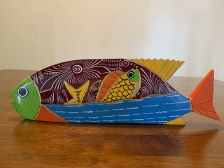 Vintage Folk Art Hand Carved And Painted Wooden Fish
