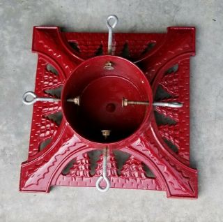 Vintage Red Cast Iron Christmas Tree Stand W/ Metal Hardware,  Solid Tree Base