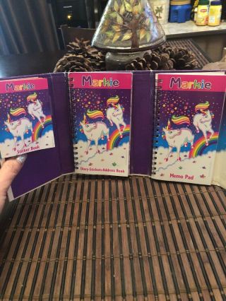 Vintage Tri - Fold Lisa Frank Stickerbook/Address Book/Diary/ Markie Unicorn 3