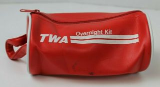 Vintage Twa Trans World Airlines Travel Overnight Kit Bag Only 7  In Leather