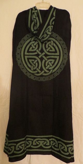 Black & Green Celtic Knot Cloak / Cape Pagan Wicca Ritual Robe -
