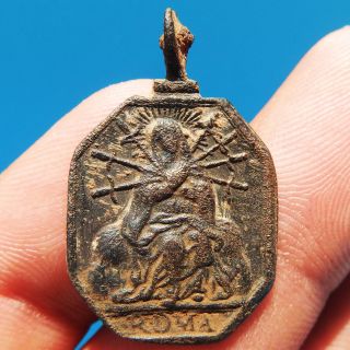 Antique Our Lady Of 7 Sorrows Medal Old 17th Century The Crucifixion Charm Found