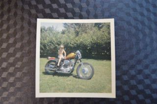 Vintage Photo Cute Girl On 1960s Harley Davidson Motorcycle 859