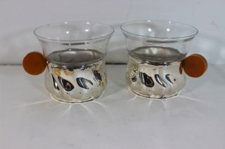 Vintage Silver Plated Punch Cups Glass Insert Butterscotch Bakelite Handles Rare