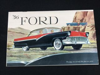 Vtg 1956 Ford Car Dealer Sales Brochure Fold Out Poster