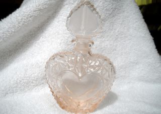 Vintage Light Pink Glass Molded Heart - Shaped Perfume Bottle With Heart Stopper