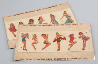 Vintage 1940s Art Deco Pin - Up Girl Complete Pair Duro Decal Transfers