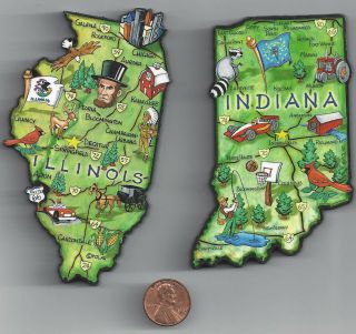 Indiana And Illinois Artwood Jumbo State Map Magnet Set - 2