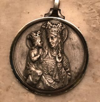 Antique Silver 925.  St.  Anne De Beaupre Basilica Religious Medal Pendant