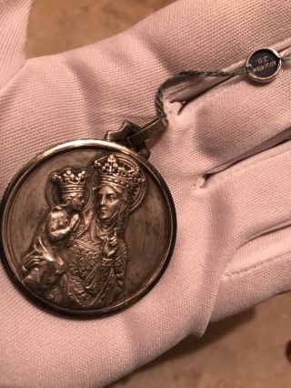 Antique Silver 925.  St.  Anne De Beaupre Basilica Religious Medal Pendant 4