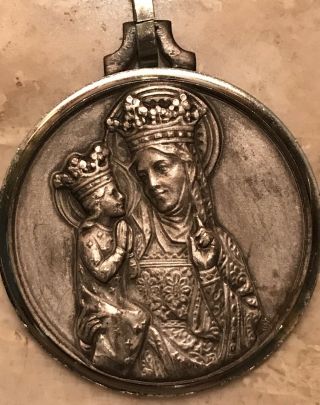Antique Silver 925.  St.  Anne De Beaupre Basilica Religious Medal Pendant 5