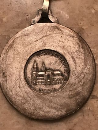 Antique Silver 925.  St.  Anne De Beaupre Basilica Religious Medal Pendant 6