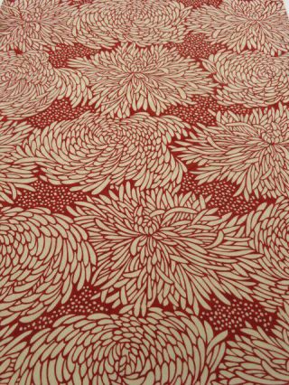 2d03z40 Vintage Japanese Kimono Silk Fabric Dark Red Chrysanthemum 60.  6 "
