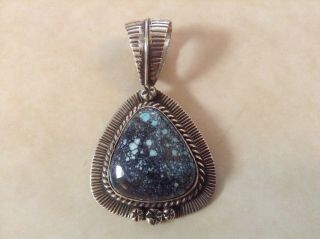 Rare Black Web Turquoise Antique Finish Pendant Made By Navajo Artist,  Signed