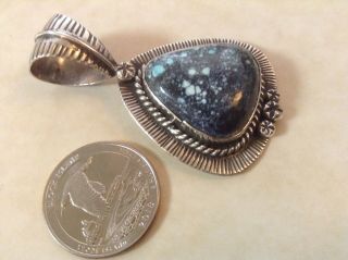 Rare black web Turquoise antique finish pendant made by Navajo artist,  signed 2