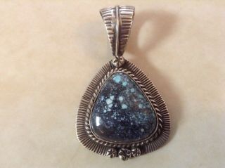 Rare black web Turquoise antique finish pendant made by Navajo artist,  signed 3