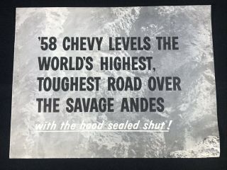 Vtg 1958 Chevrolet Chevy Car Dealer Advertising Brochure Andes Mountain Testing