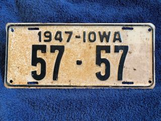 1947 Linn County Iowa Automobile License Plate,  57 - 57